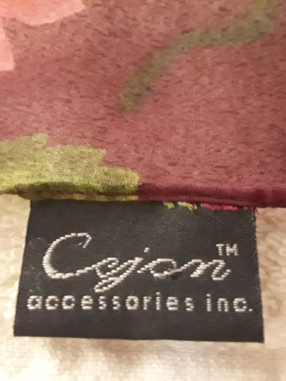 3 Scarves: Vintage 20x20 Neckerchief-Cejon Burgundy, Navy Polka Dot, Blk Floral - Picture 4 of 9